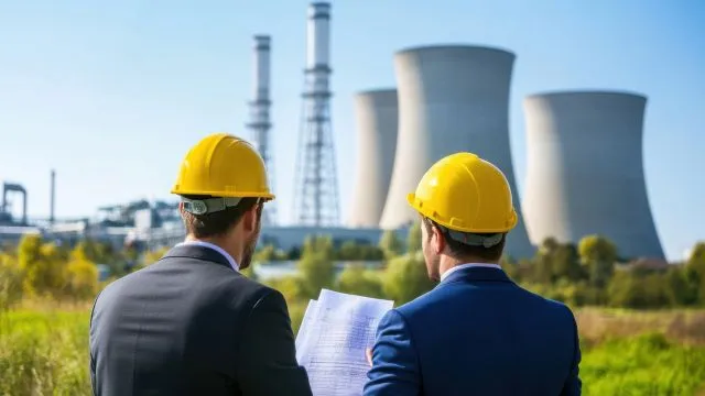 Two utility leaders reviewing plans