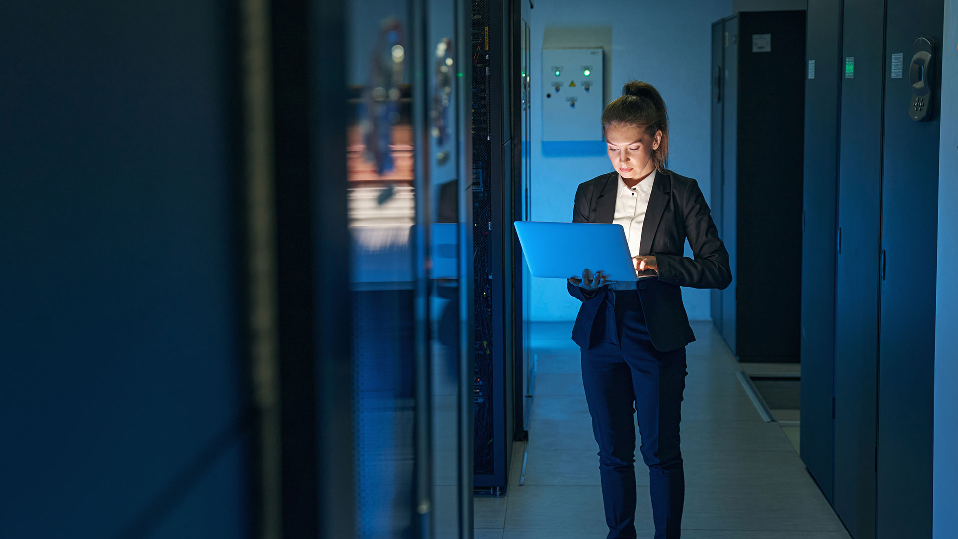 Woman in server room