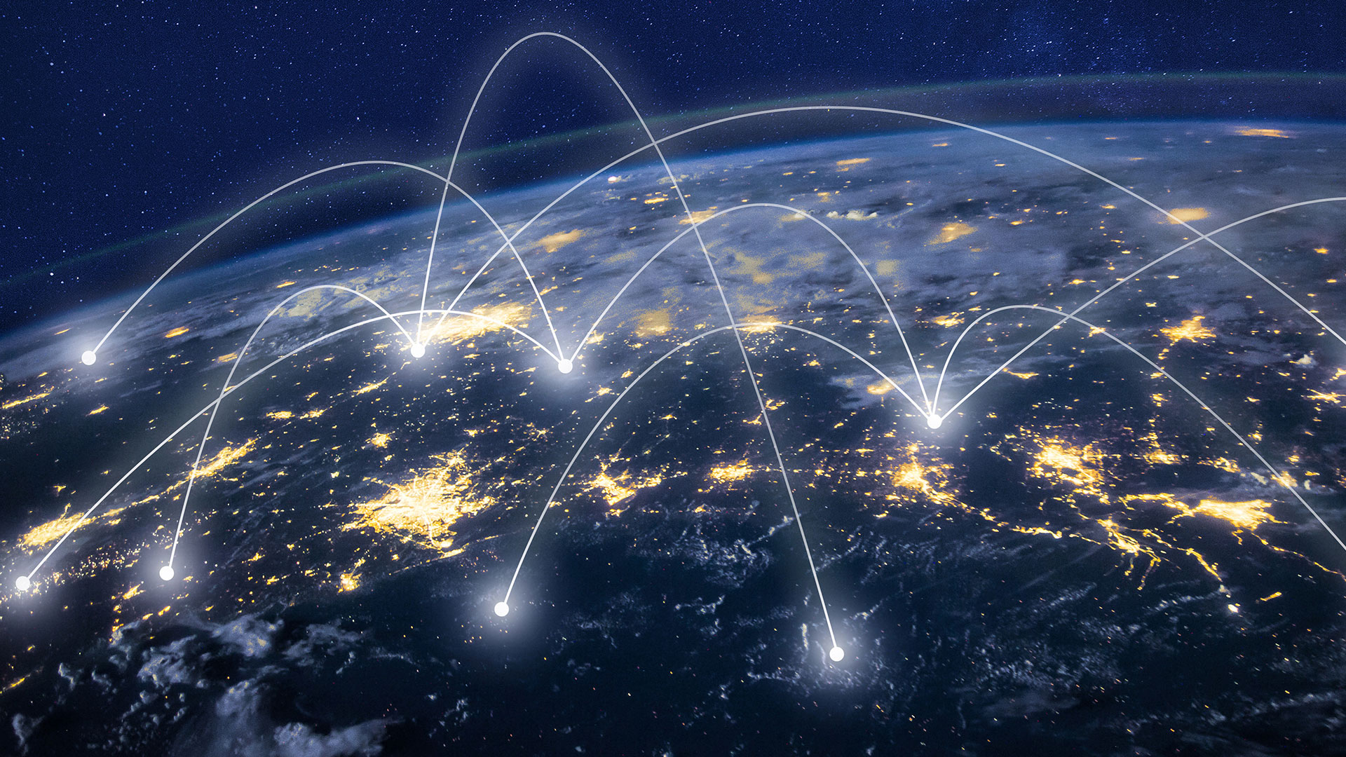 Earth cities connected graphic.