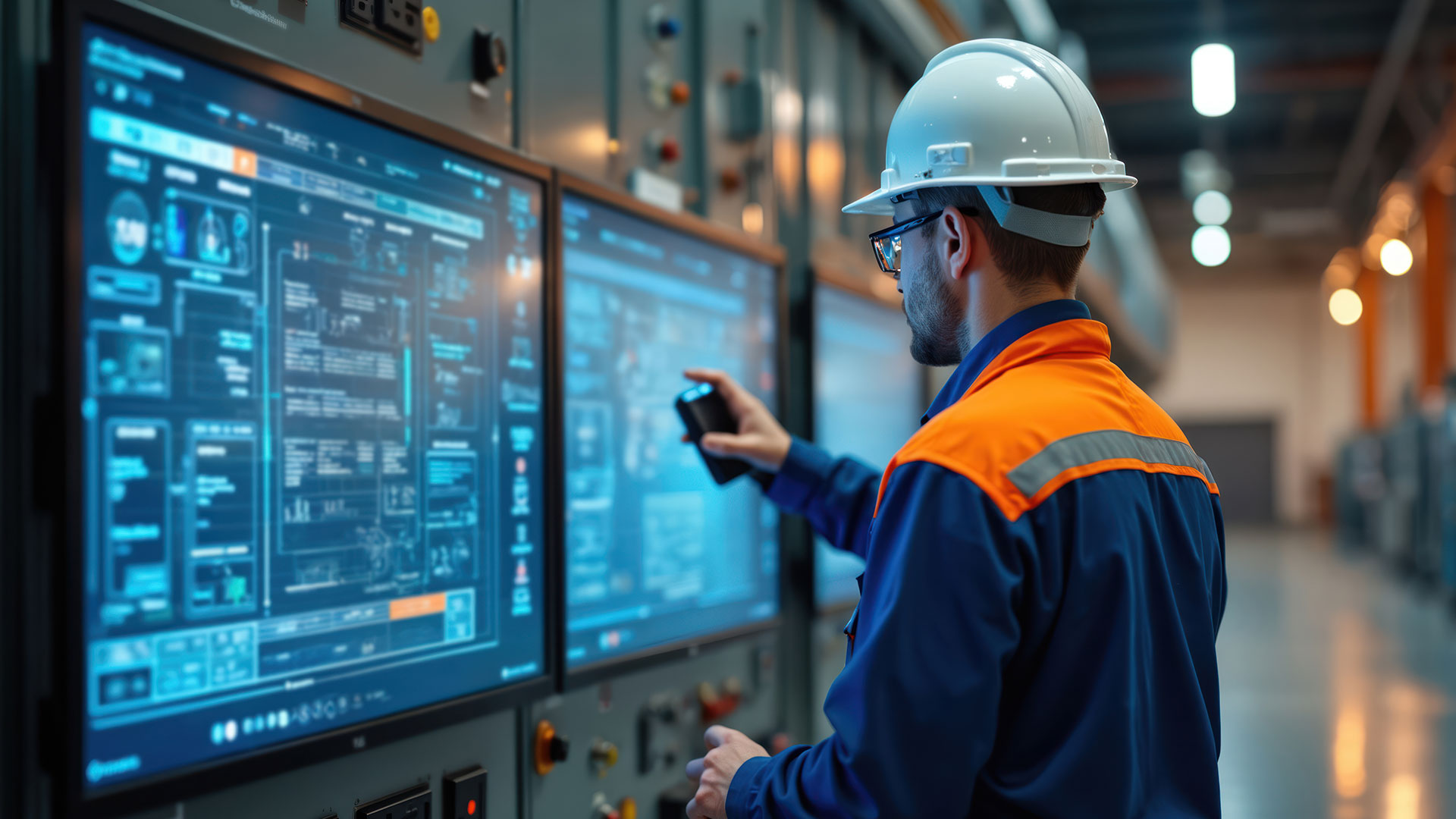 Employee reviewing power machinery