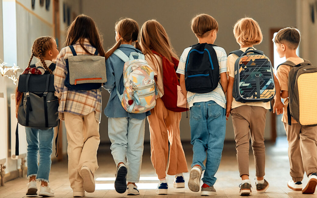 Kids in a school hallway