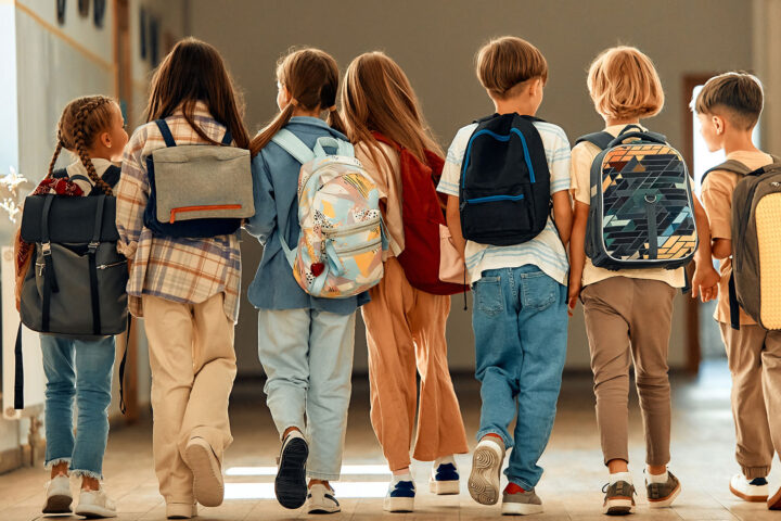 Kids in a school hallway