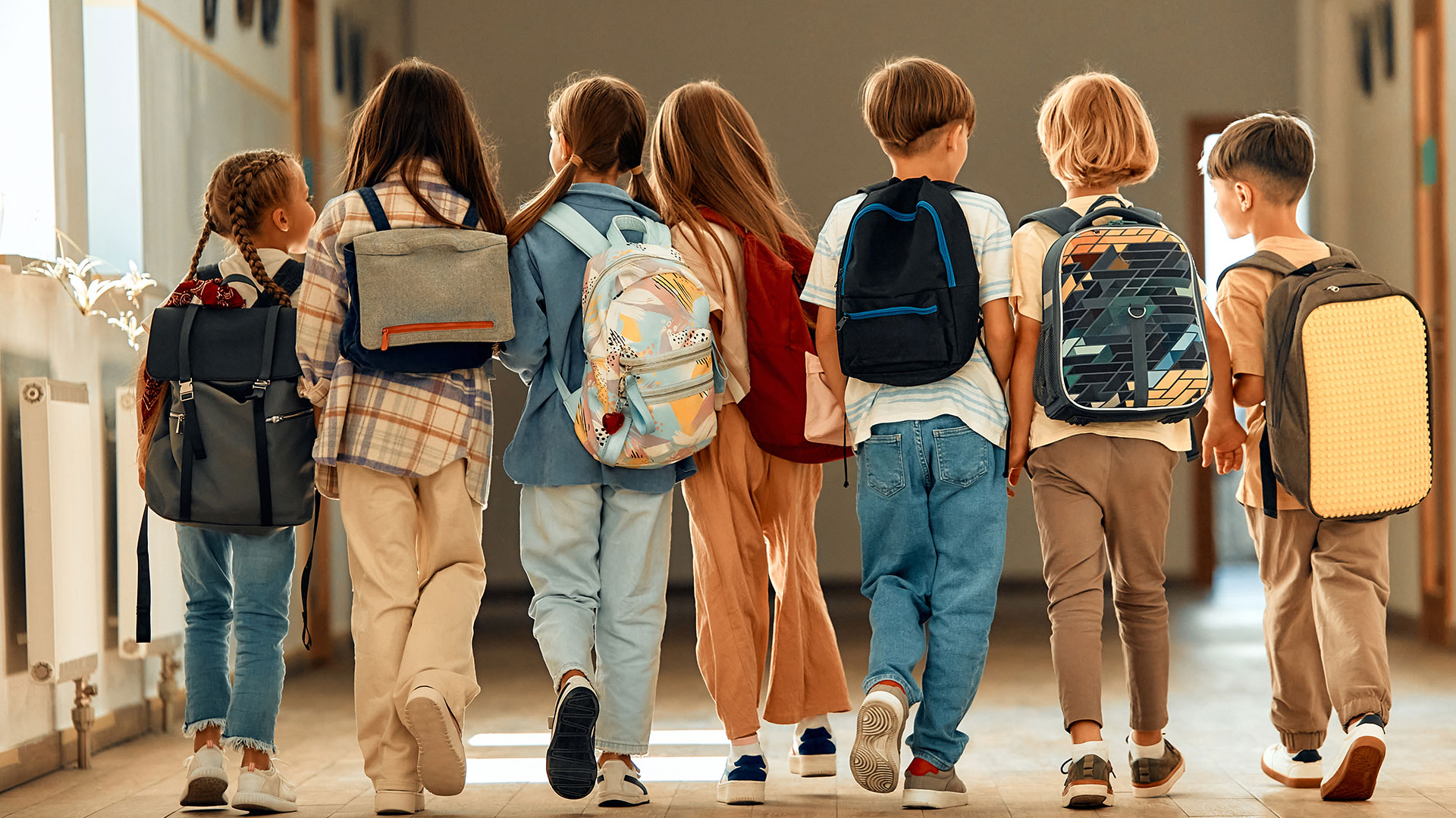 Kids in a school hallway