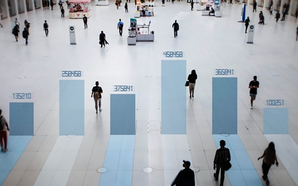 Smart surveillance system monitoring a crowded space