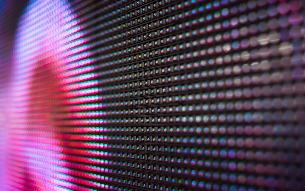 Large led projection screens. Colorful abstract background. Light show on the stage.