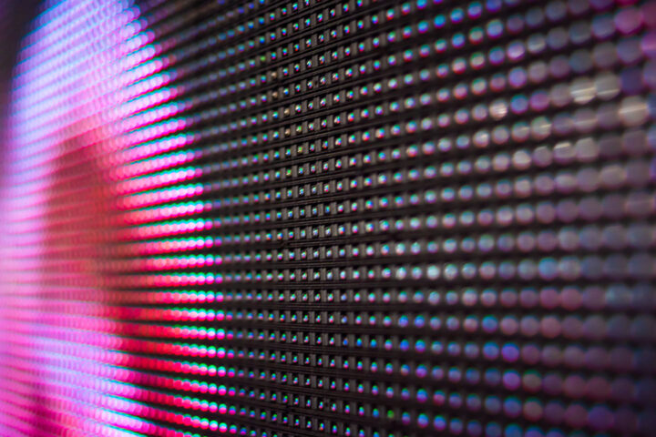 Large led projection screens. Colorful abstract background. Light show on the stage.