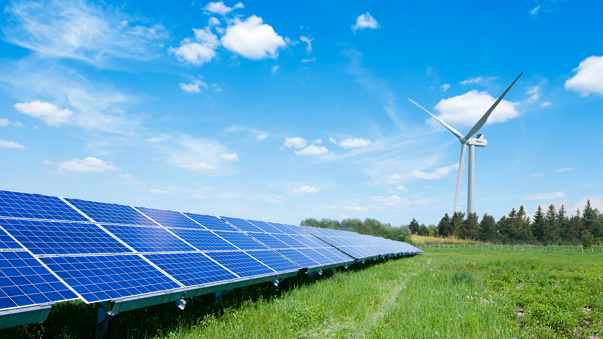 solar panels and wind turbine
