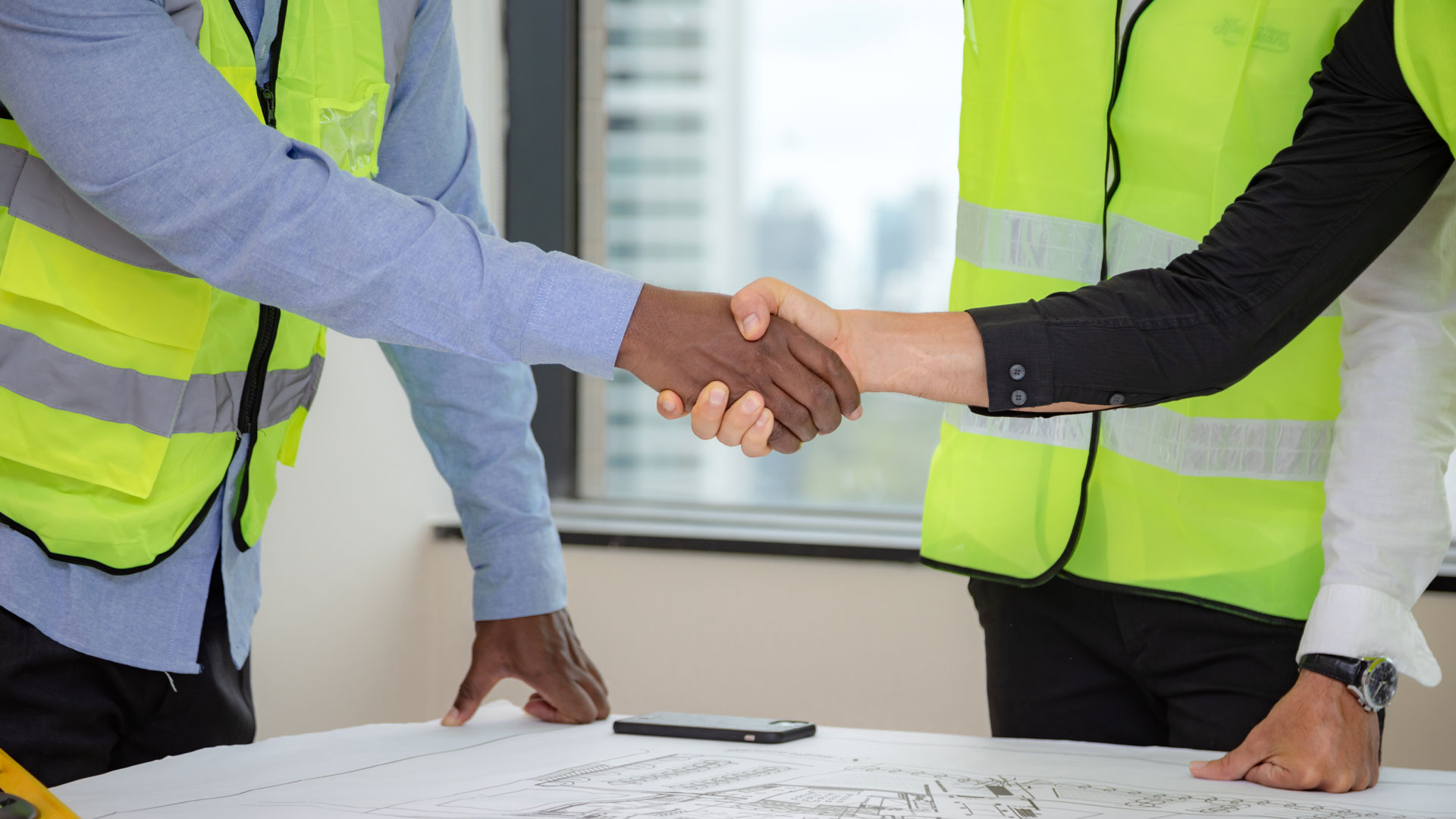 professional engineer construction foreman team discussion working in business industry architect