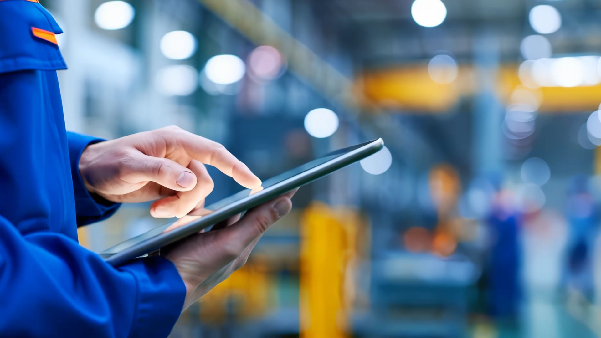 Worker tapping on an iPad