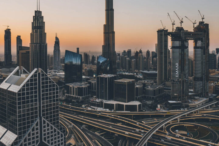 a skyline view of a modern city